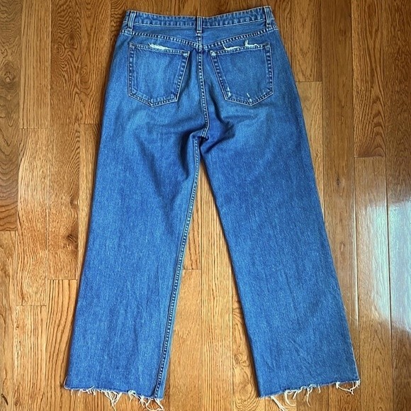 EUC Reformation Fawcett Jeans Celtic Wash Cropped Wide Leg Raw Hem Denim US 30 - Picture 7 of 12